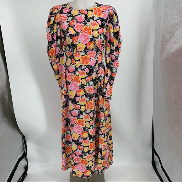 Topshop Multicolor Puff Sleeve Floral Midi Dress - Picture 4 of 16